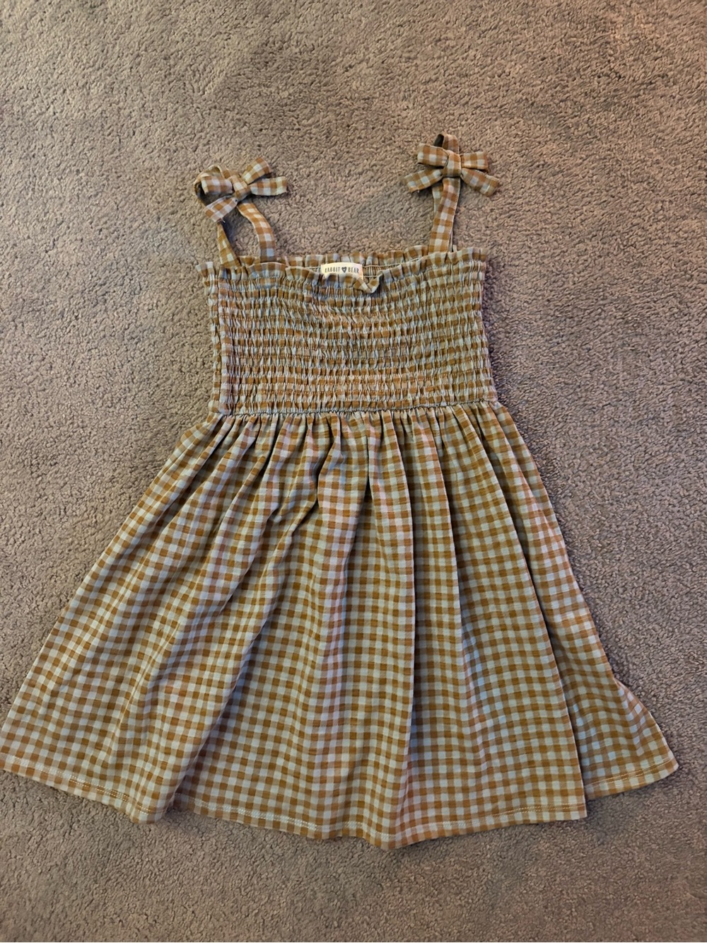 Smocked Gingham Sundress for Girls in Brown and Light Blue